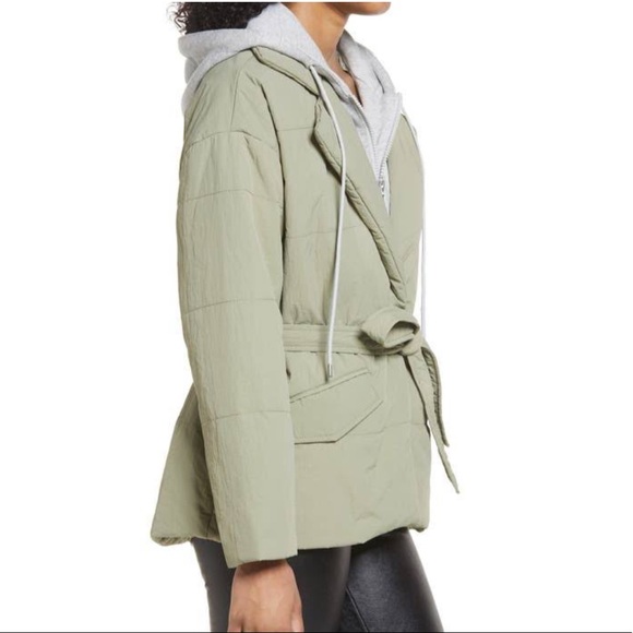 Blank NYC Hooded Quilted Wrap Jacket in Green - Picture 4 of 16